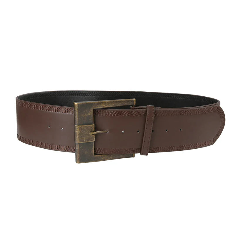 lovwvol Vintage Fashion Brown Metal Buckle Women Belts Y2K Accessories Waistband Grunge Wide Belt Sashes Leather Outwear Chic