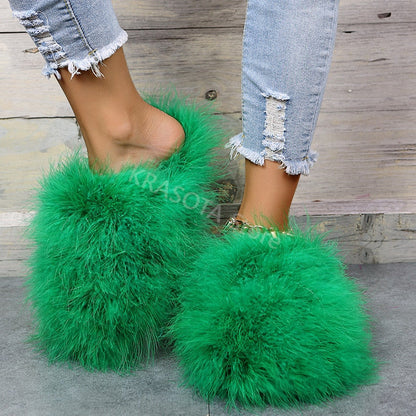 Slippers Woman Ostrich Fur Women Shoes Flat Slipper Women's Flip Flops Brand Ladies Sandals Female Flipflop Luxury Sandal