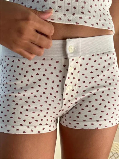 lovwvol Women Summer Slim Fit Shorts Flower/Striped Print Front Button Down Elastic Waist Short Pants Sleepwear 2024 Bottoms