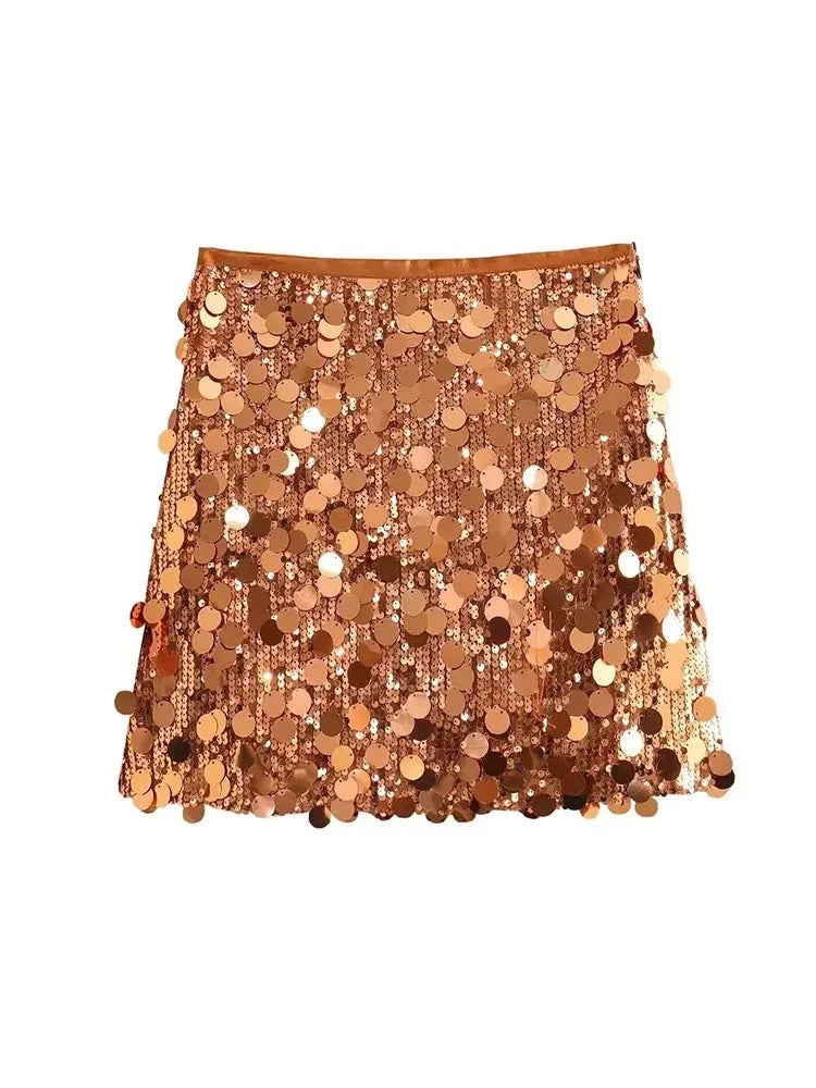 Summer Female Sequined Solid Mini Skirts Y2k Shinning Sexy Streetwear Slim Fit High Waist Chic Women's Vintage Skirts