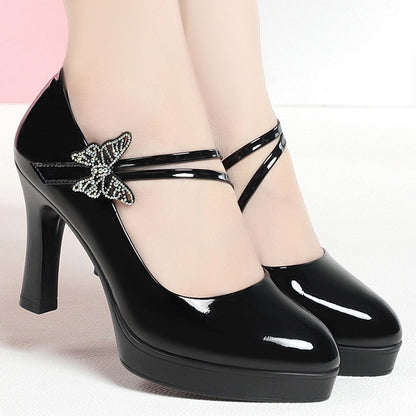 Spring And Autumn New High-heeled Single Shoes Leather Small Leather Shoes Catwalk Shoes Ladies Dancing Bride Wedding Shoes