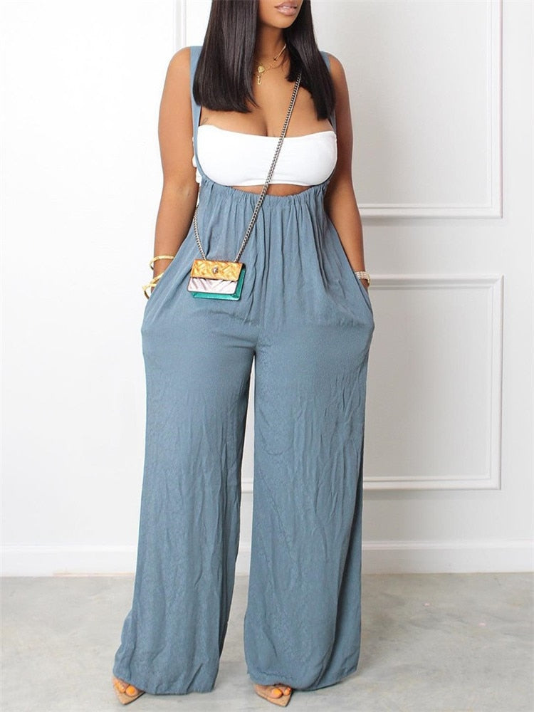 Pocket Wide Leg Strappy Jumpsuit