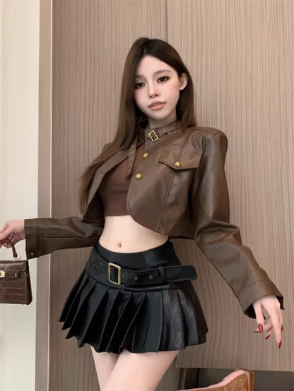 lovwvol Sexy Mini Skirts Women High Waist Autumn Winter Fashion Solid Slim Pleated Skirt Female Streetwear Culottes Clubwear