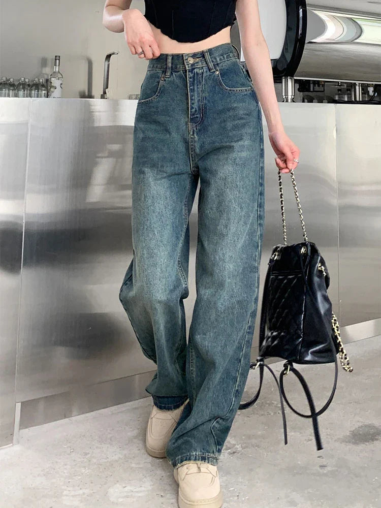 lovwvol Vintage Wide Leg Jeans Women Y2k High Waist Harajuku Streetwear Pants Korean Fashion Straight Casual Loose Denim Trousers