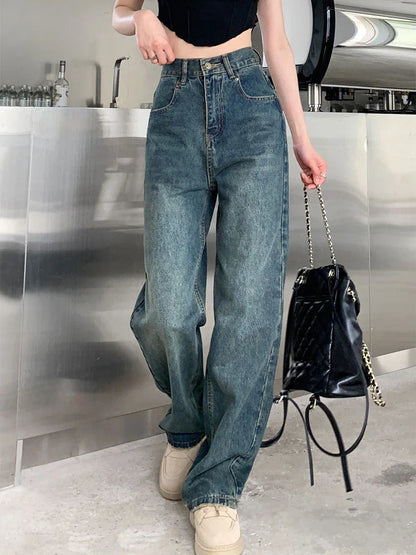 lovwvol Vintage Wide Leg Jeans Women Y2k High Waist Harajuku Streetwear Pants Korean Fashion Straight Casual Loose Denim Trousers