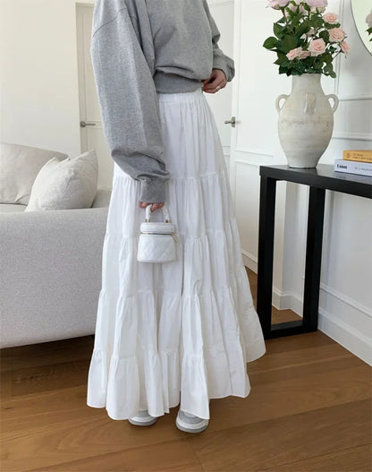 lovwvol Spring French Sweet Thin Skirt High Waist Solid Color Hemline Half Skirts Female Faldas Mujer Moda Korean Fashion