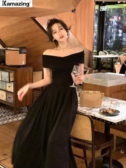 Off Shoulder White Dress Women Summer  New Fashion Sexy Party Elegant Slim A Line Long Robe Fashion Bodycon Black Clothes