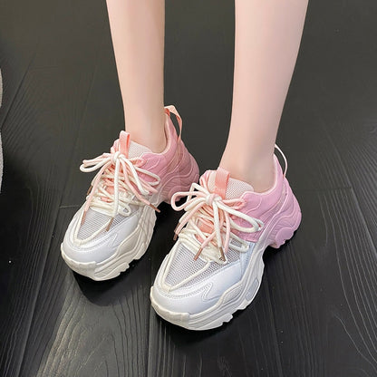 2023 Summer Women Chunky Platform Sneakers 41 42 Fashion Height Increasing Casual Shoes Woman Thick Bottom PU Leather Sneakers