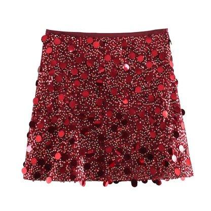 Summer Female Sequined Solid Mini Skirts Y2k Shinning Sexy Streetwear Slim Fit High Waist Chic Women's Vintage Skirts