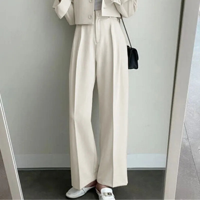 lovwvol Two Piece Sets Women Outifits Fall Office Lady Pants Korean Blazer Suits Long Sleeve Fashion Coat Black High Waisted Pants