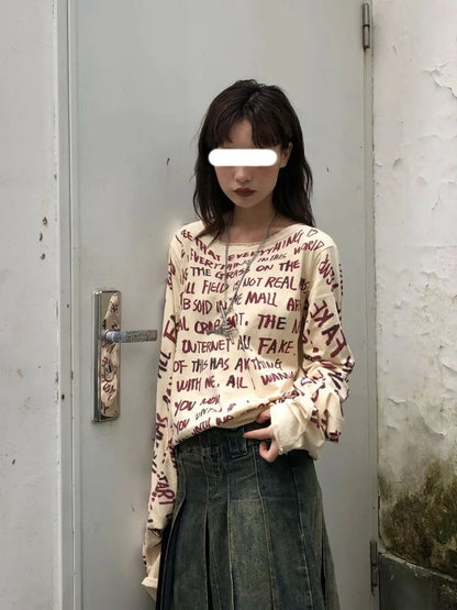 lovwvol  -  Streetwear Punk Casual Long Sleeve Tee Shirts Y2k Grunge Letter Print Women T-shirt New Harajuku Aesthetic Loose Vintage Tshirts