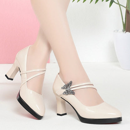 Spring And Autumn New High-heeled Single Shoes Leather Small Leather Shoes Catwalk Shoes Ladies Dancing Bride Wedding Shoes