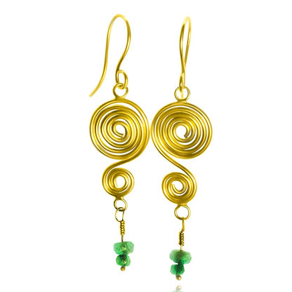 Ethnic Round Blue Green Stone Hook Earrings for Women Bohemian Jewelry Gold Color Metal Spiral Dangle Earrings Gift