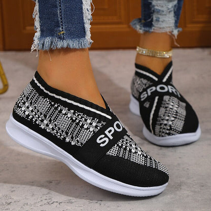 Soft Sole Knitted Sneakers for Women 2023 Autumn Breathable Mesh Casual Walking Shoes Woman Plus Size 43 Flat Heels Loafers