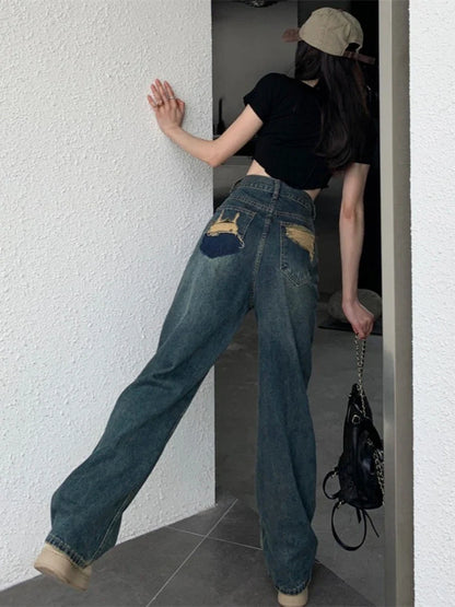 lovwvol Vintage Wide Leg Jeans Women Y2k High Waist Harajuku Streetwear Pants Korean Fashion Straight Casual Loose Denim Trousers