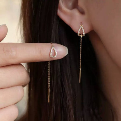 Korean Geometric Long Tassel Drop Earring For Women Shiny Zircon Flower Leaf Cute Rabbit Pendant Earrings Girl Ear Line Jewelry