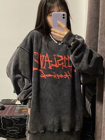 Emo Gothic Print Oversized Sweatshirts Women Harajuku Vintage Loose Hoodies Long Sleeve Crewneck Pullovers Female Tops