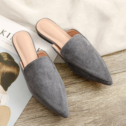 2023 new spring women's Mueller shoes Fashion pointy design leisure Flat shoes Outdoor wear Red and black Large size 41-42