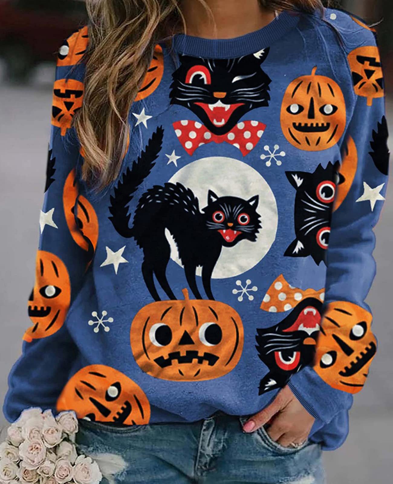 Cartoon 3d Bat Print Halloween Pullover Long Sleeve Y2k Sweatshirt Women Hoodies Autumn Fashion Vintage Streetwear Punk Clothes