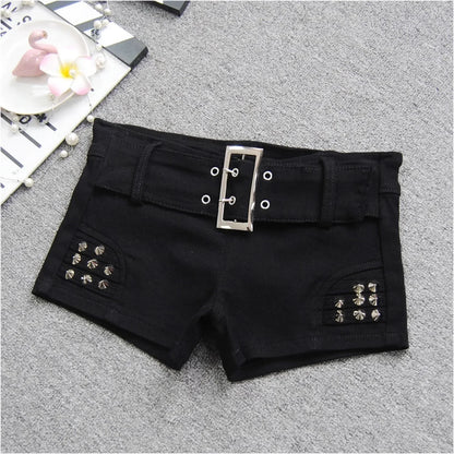 lovwvol  -  Black Spicy Girl Low Waist Denim Shorts Women Summer New Fashion Studded Bead Rivet Nightclub Sexy Slim Short Hot Pants Women