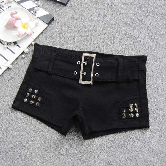 lovwvol  -  Black Spicy Girl Low Waist Denim Shorts Women Summer New Fashion Studded Bead Rivet Nightclub Sexy Slim Short Hot Pants Women