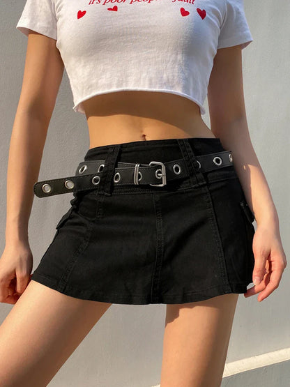 lovwvol   Aesthetic Harajuku High Waist Mini Skirt Summer Casual A Line Hot Shorts Skirts Women Black White Gothic Kawaii