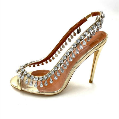 European and American women's new fish mouth high heels transparent rhinestone stilettos fashion banquet shoes