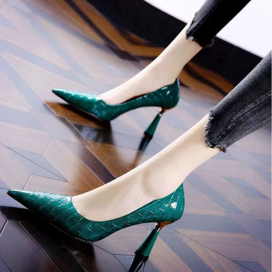 lovwvol Plaid Classic Casual High Heels New Pattern Embossed Fashion Oversize Shoes In Autumn and Winter 2023 Pumps Women Shoes