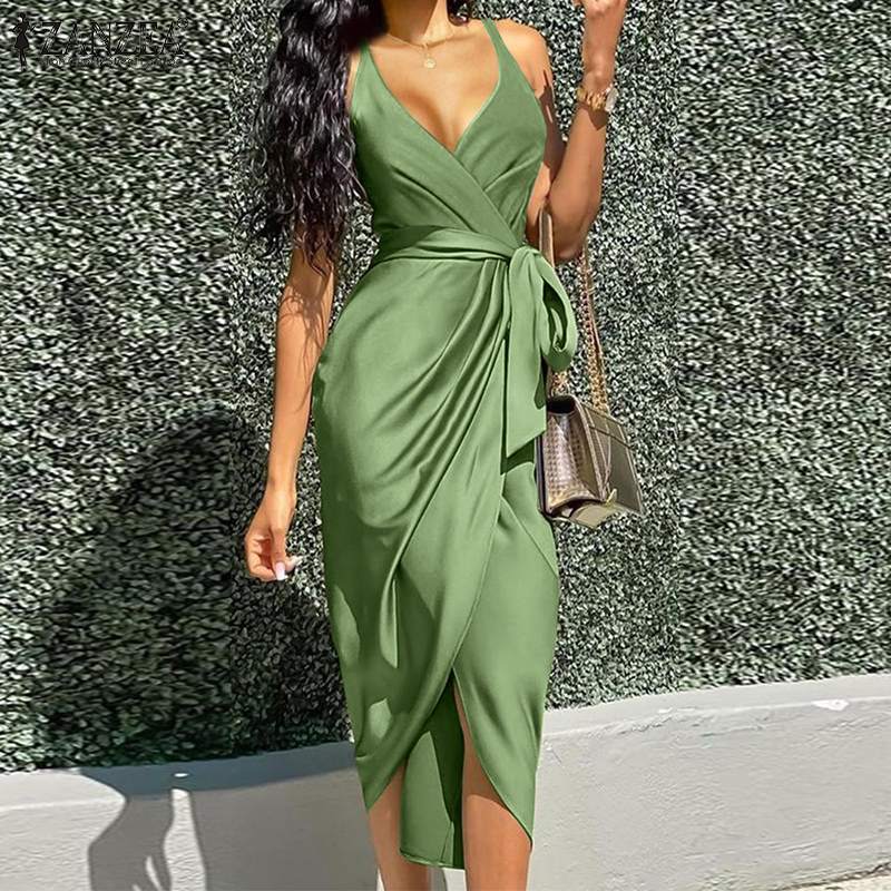 Women Sexy Halter Summer Dress Fashion Elegant Sleeveless Solid Irregular Loose Casual Boho Beach Dresses Robe Femme