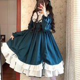 lovwvol Japanese Kawaii Peter Pan Collar Lolita Dresses Patchwork Bowknot Ruffles Sweet Women Vestido Princess Party Femme Robe