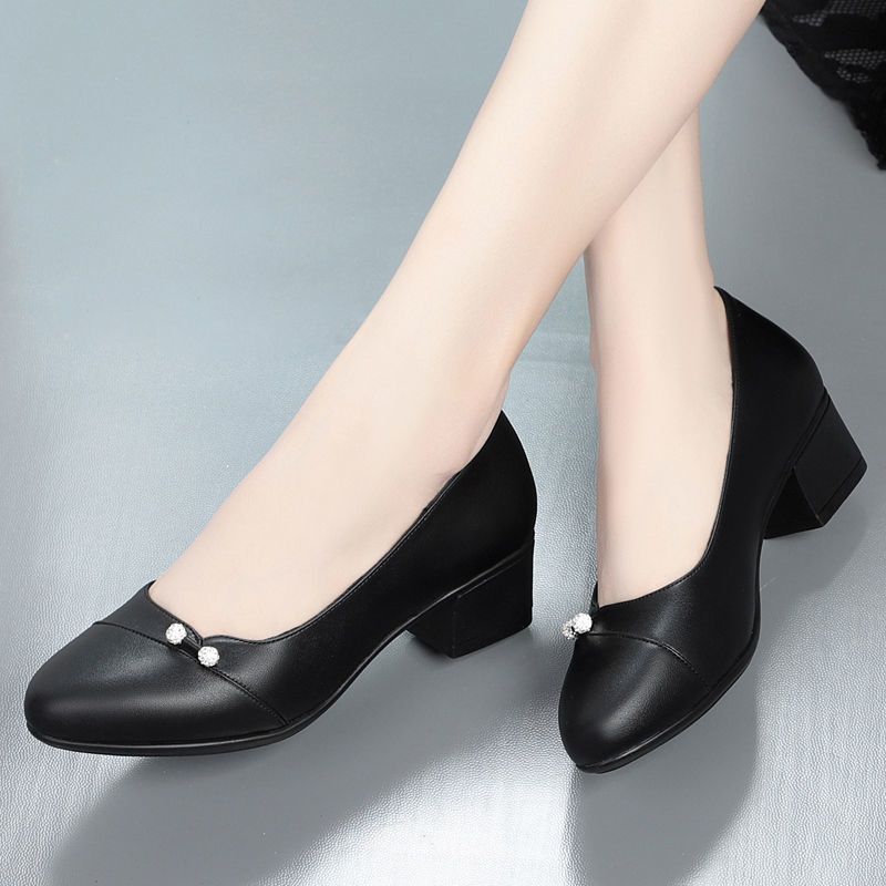 Zapatos Zama Women Cute Black Pu Leather High Quality Square Heel Shoes Lady Beige Office Spring & Autumn Cute Shoes