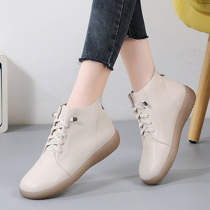 Women Female Mother Ladies Genuine Leather Boots Shoes Platform Lace Up Ankle Autumn Non Slip Soft British Style