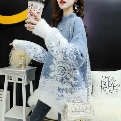 Red Christmas Loose Sweater Women New Autumn Waterproof Mink Velvet Korean Casual Long Sleeve Comfortable Knitted Top