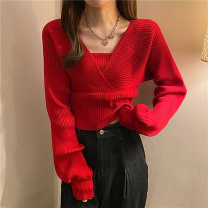 lovwvol lovwvol Autumn Korean Style Sweater Women Fashion Casual Knit Sweater Vest Top Two Piece Set Female Outer Wear Pullover Sweater