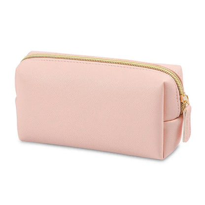 Women Cosmetic Bag Waterproof PU Leather Solid Color Makeup Pouch Travel Portable Wash Toiletry Storage Bag Organizer Purse