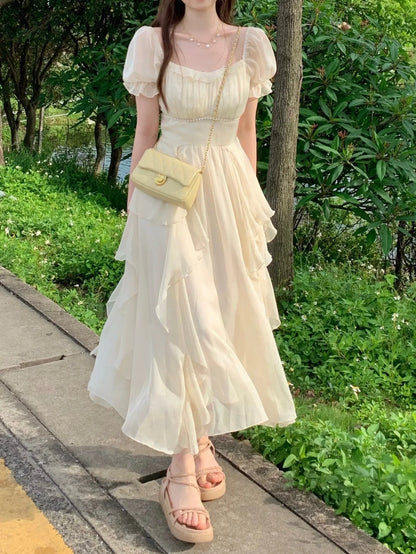 lovwvol Summer Chiffon Fairy Dress Women Solid Elegant Party Midi Dress Female Casual Sweet Korean Fashion Pink Dress New Clothes