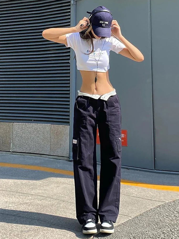 lovwvol   Harajuku Vintage Cargo Pants Women Low Waist Casual Wide Legs Long Pants Femme Hippie Straight Y2k Pants Trousers