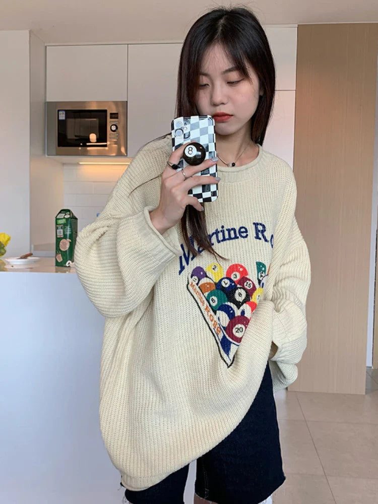 lovwvol  Autumn Lazy Lovely Sweater Cartoon Pattern Pullover Y2k Womens Clothing Korean Fashion Ropa De Mujer Loose Knitwears Top