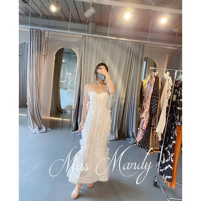 Party Dresses White Pretty Elegant Mermaid Prom Spaghetti Strap Sleeveless 3D Appliques Women Cocktail Night Gowns Custom Made