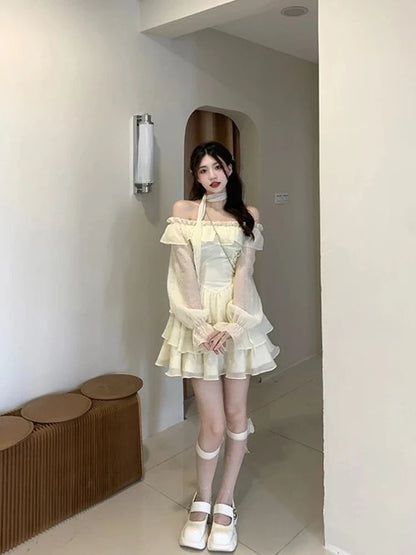 lovwvol Long Sleeve Elegant Mini Dress Lolita Pure Color Short Party Dress Woman Casual