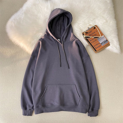 lovwvol     Woman's Sweatshirts Solid Drop Shoulder Korean Female Hooded Pullovers 2023 Thicken Warm Oversized Hoodies Women