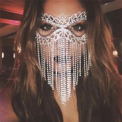 Indian Tassel Veil Mask for Face Women Rhinestone Face Masks Masquerade Dance Party Banquet Decoration Face Accessories Jewelry