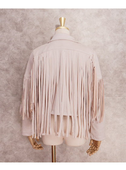 Fringe Faux Suede Jacket Women's Motorcycle Lapel Handsome Jacket Fall 2023 Ladies Solid Fringed Short Coat Women Jackets A2008