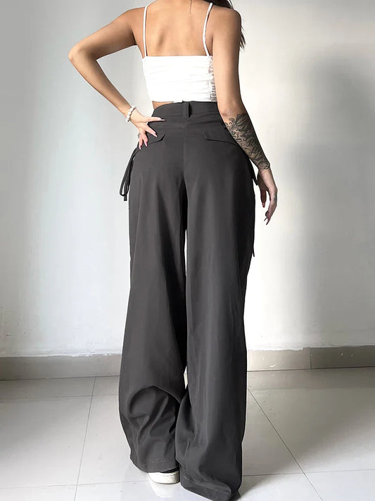 lovwvol   Casual Wide Leg Pants Women High Waist Street Basic Slacks Loose Sweat Trousers Korean Retro Gray Office Lady Pants