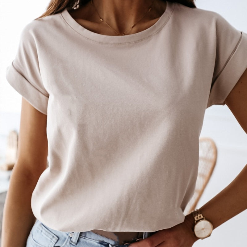 Fashion White Basic Tees Casual Loose T-shirt Korean O Neck Tops  Solid Color T Shirts Women Summer Oversized Streetwears