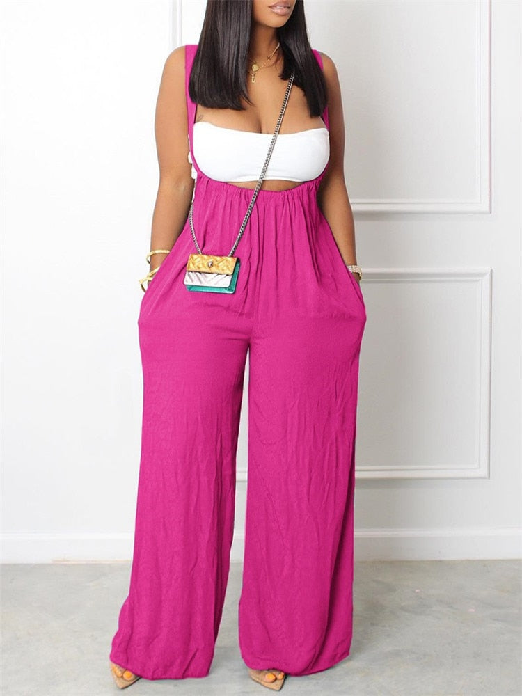 Pocket Wide Leg Strappy Jumpsuit