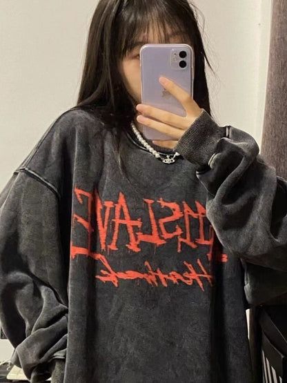 Emo Gothic Print Oversized Sweatshirts Women Harajuku Vintage Loose Hoodies Long Sleeve Crewneck Pullovers Female Tops