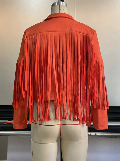 Fringe Faux Suede Jacket Women's Motorcycle Lapel Handsome Jacket Fall 2023 Ladies Solid Fringed Short Coat Women Jackets A2008