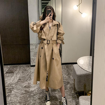 Turn Down Collar V Neck Double Breasted Trench Coat Women Winter Clothes Women with Belt Korean Style Casual Slim Windbreaker