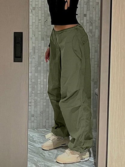 Casual Baggy Wide Leg Sweatpants White Loose Drawstring Low Waist Streetwear Cargo Pants Womens Hippie Joggers Trousers